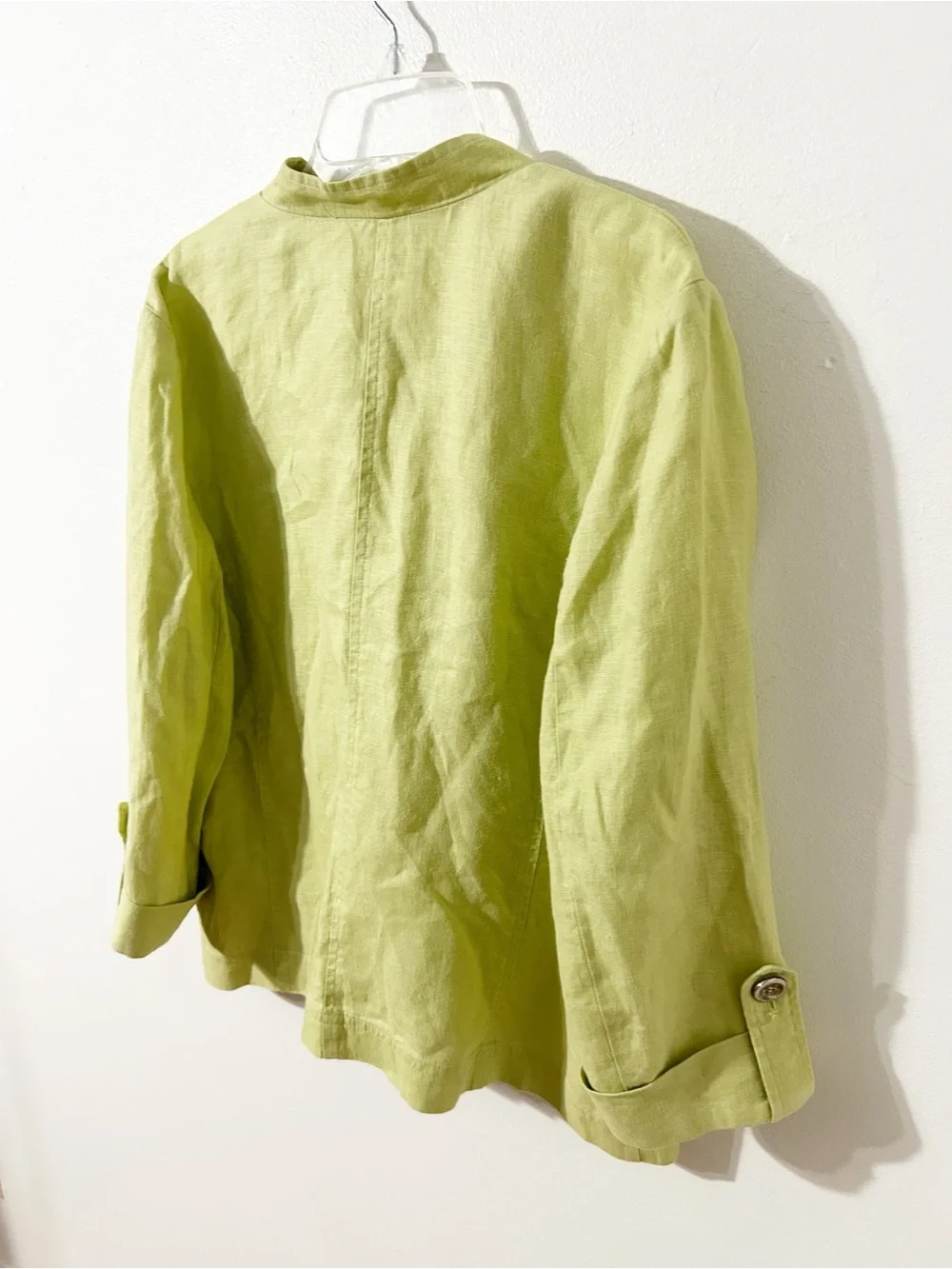 JM Collection Petite Linen Utility Jacket Light Green Lime Size 14P Button Front